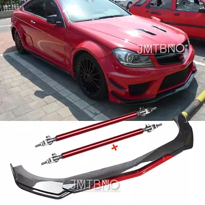 For Mercedes-Benz C300 AMG Carbon Fiber CAR Front Bumper Lip Splitter+Strut Rods • $99.51