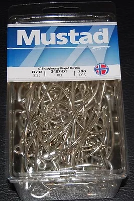 100 Mustad 3407DT Size 8/0 Saltwater Big Game Duratin J Hooks 3407DT-80 • $26.69