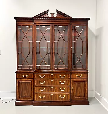 WHITE OF MEBANE Inlaid Banded Mahogany Chippendale Breakfront China Cabinet • $2895