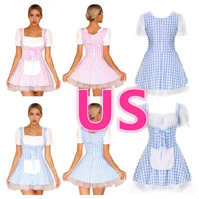 US Women's French Maid Dress Lace Up Fancy Dresses Ruffled Anime Cosplay Costume • $17.88