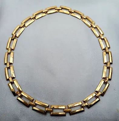 Coro Gold Tone Necklace Vintage Rectangle Links 17  Fold Over Clasp • $18.99