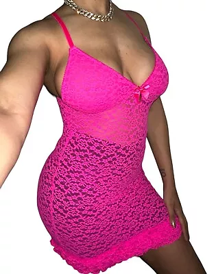 Victoria’s Secret Sexy Little Things Mesh Lace Ruffle Dress Y2K RARE Hot Pink M • $39