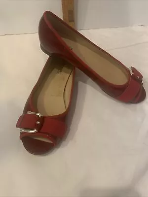 MICHAEL KORS Women Red& Gold Buckle Flat Ballet Flats Open Toe Size 9 Medium • $24.99