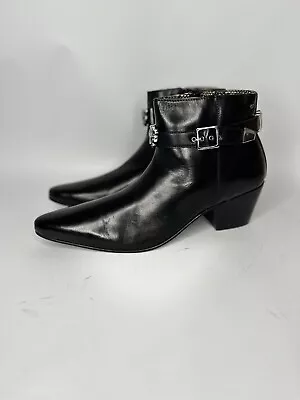 Club Cubano PAVEL Mens Leather Buckle Cuban Heel Boots Black Uk Size 11 #2159 • £55