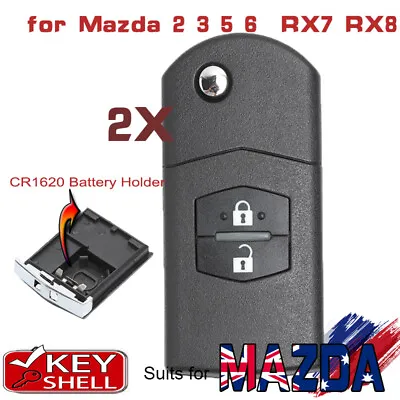 $18.11 • Buy 2x Flip Remote Key Shell Case Fob 2B For Mazda 2 3 5 6 RX7 RX8 BT50 CX7 CX9 BT50