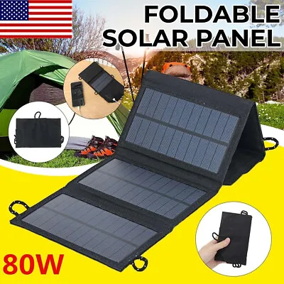 $26.88 • Buy 100W USB Solar Panel Kit Folding Power Bank Outdoor Camping Hiking Phone Charger