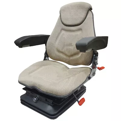 FAA1220 Tractor Seat Assembly Air Ride Head Rest Armrests Lumbar Brown Fabric • $975.99