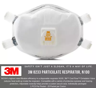 20- 3M 8233 N100 Particulate Respirator Protection Masks With Exhalation Valve • $205