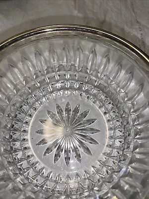 Vintage Cut Glass Bowl With Silver Rim  4 1/2  Diam. 2 1/2  Tall  • $5