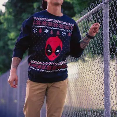 $31.75 • Buy Marvel's Deadpool Black Ugly Holiday Christmas Sweater FLEECE  S  M  XL  XXL NWT