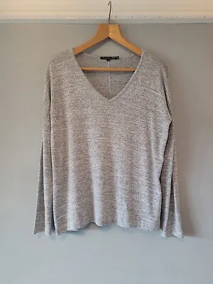 Rag Bone Jean Knit  Shirt Top Womens M Grey V-Neck Long Sleeve Stretch • £19.99