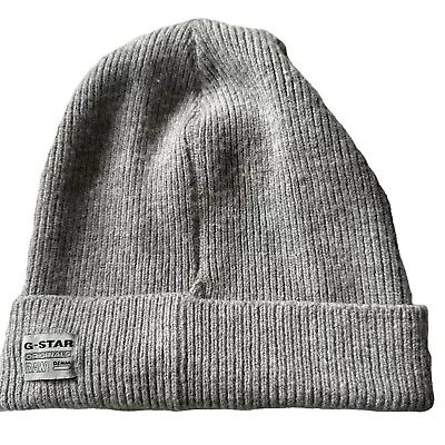 G-Star Raw Wool Blend Beanie Hat One Size Cuffed Gray Soft Ribbed Knit • $18.59