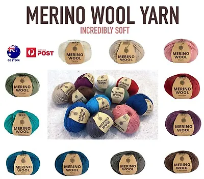 $3.50 • Buy Premium Merino Wool Hand Knitting Crochet Yarn 50g Soft Warm Scarf 4ply Blend 