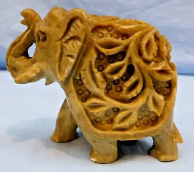 Handcarved Elephant Marble Soapstone Ornament Sculpture Home Decor Trunk Up • £13.99