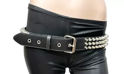 Three Row Large Cone Stud  Black Vegan Leather Belt  Punk Rock Metal Deathrock • $44.99