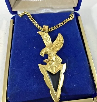 Men's Gold Eagle Necklace On Arrowhead W/Black Stone New Boxed  • $17.50