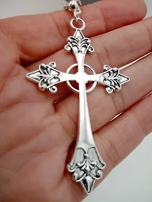 Very Long Ornate CROSS Necklace 90cm/36  Chain Large Big Religious Gothic Rock • £4.75