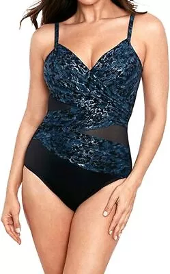 Miraclesuit BLACK/MULTI Network Mystique Tummy Control One Piece Swimsuit US 16 • $100.10