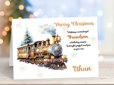 Christmas Card Personalised Christmas Card Train Steam Engine • £2.99