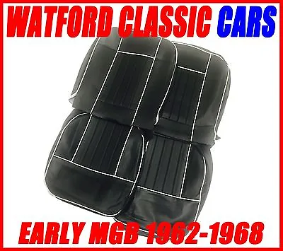 MGB Roadster And GT Pair Of Seat Covers 1962-1968 Leather Look Black / White • $99.95