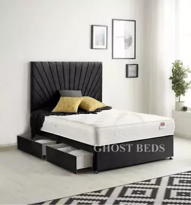 £259.99 • Buy New Kira Plush Velvet Divan Bed Set + Memory Collection Mattress & 24  Headboard