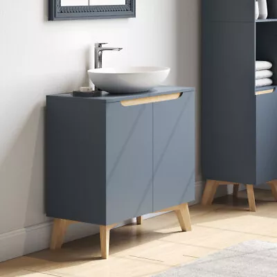 Modern Bathroom Under Sink Cabinet Vanity Storage Cupboard Unit Wash Basin Grey • £58.95