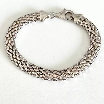 Vintage 925 Italian Sterling Silver Mesh Chain Link Bracelet 7.25  • $49.99