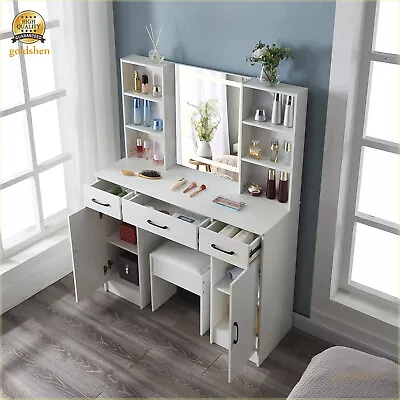 Vanity Desk Makeup Dressing Table Set With Smart LED Lights Mirror Large Drawers • $204.80