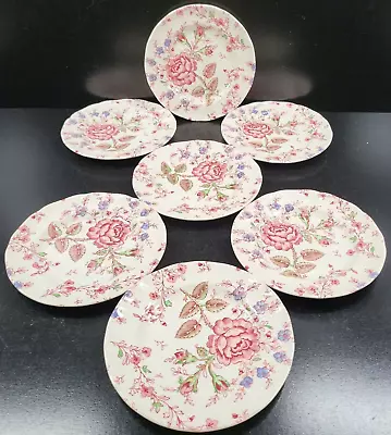 7 Johnson Brothers Rose Chintz Pink Bread Butter Plates Vintage Dish England Lot • $59.87