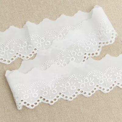 White Cotton Broderie Anglaise Flat Lace Trim 5cm - 50mm - 2 Inch Wide 1874 • £2.87