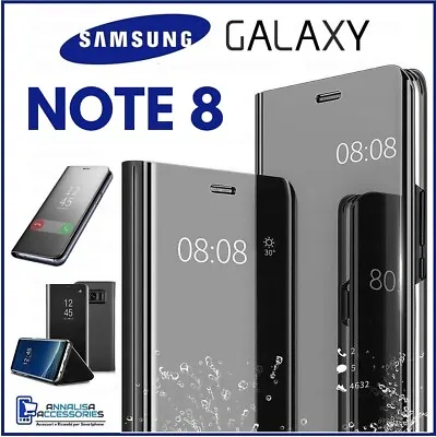 For SAMSUNG GALAXY NOTE 8 CLEAR VIEW FLIP CASE SMART BOOK MIRROR LUXURY COVER • $15.29