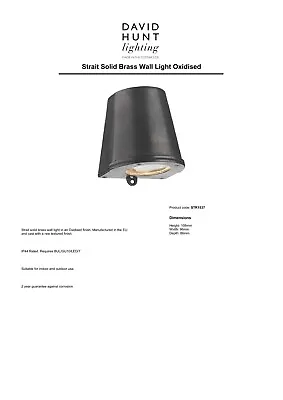 David Hunt Lighting - Strait Solid Brass Wall Light C/w LED GU10 Lamp • £49.99