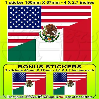 USA United States America-MEXICO American & Mexican Flag 10cm Sticker X1+2 BONUS • $3.23