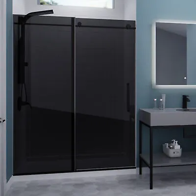 Leon Series 60x76  Frameless Sliding Shower Door In Matte Black W/ Tinted Glass • $899.99