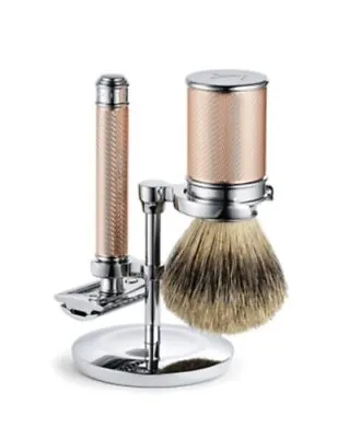 Muhle Rose Gold Safety Razor And Brush 3 Piece Set W/Stand “Gift Set” • $145