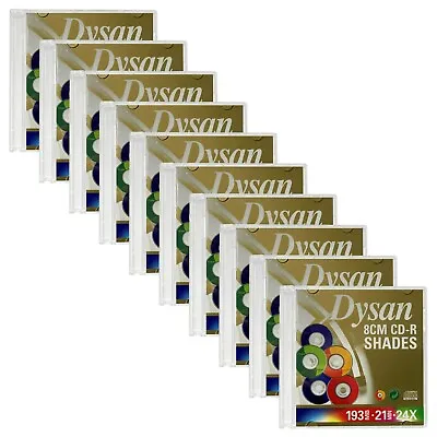 10 8cm CD-R Blank Disc 193Mb 21 Min 24x In Slim Jewel Case 5 Colours Discs MP3 • £8.99