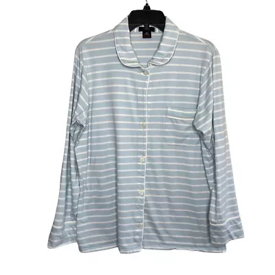 J CREW Pajama Top Womens Medium M Blue Striped Cotton-Blend Shirt Stretch • $9.09