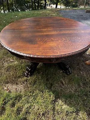 60” R. J. HORNER CARVED GRIFFIN OAK  DINING TABLE & Set - SB China 4 Chairs 6Lvs • $19500