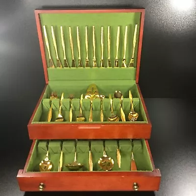 Vintage ONEIDA FLORENTINE Gold Electroplate Flatware Silverware 52PC Set & Case • $219.34