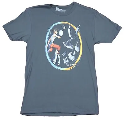 Portal Mens T-Shirt - Chell Stuck In Portal With Robot Image • $12.98