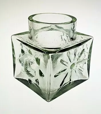 16-5. Scarce Dartington FT2 Tourquise Green Abstract Daisy Square Vase - 1970 • £30