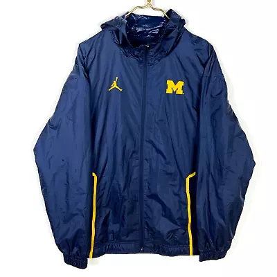 Michigan Wolverines Jordan Jacket XL Full Zip Windbreaker Blue Ncaa • $38.24