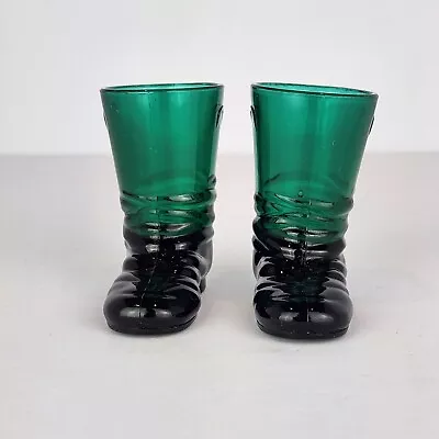 Vintage Teal Green Cowboy Boot Toothpick Holder Shot Glass Texas Star Set Of 2 • $22