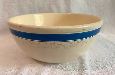 Homer Laughlin Stoneware Mixing Bowl Blue Band & Gold Leaf Pattern 9-1/2  • $16