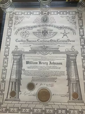 Antique 1921 Masonic 32nd Degree Scottish Rite Concilium Supremum Certificate • $77.98