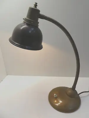 Vintage Deco Bakelite  Shade Brass Flexi Neck Desk Table Study  Lamp • $285