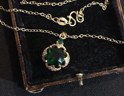 £7.99 • Buy Vintage Style Green Gemstone Necklace 18K Gold Plated