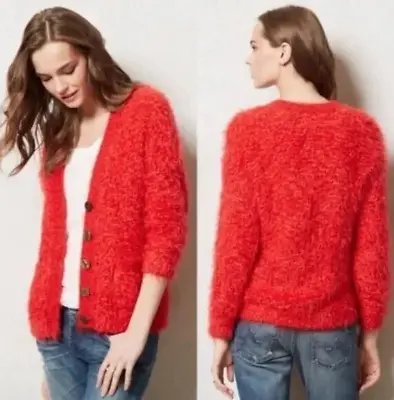 Moth Anthropologie Cardigan Small Emile Red Eyelash Fuzzy Button Front Sweater • $39.99
