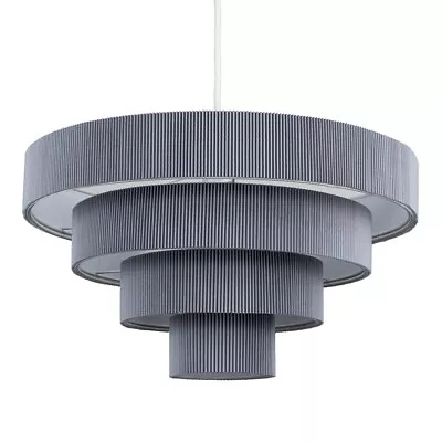 Ceiling Light Shade 4 Tiered Grey Pleated Easy Fit Lampshade Pendant Living Room • £22.99