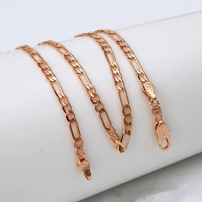 £7.99 • Buy 9ct 9K Rose Gold Plated Men Women Figaro Chain Necklace.Various Size W=3,5,6mm